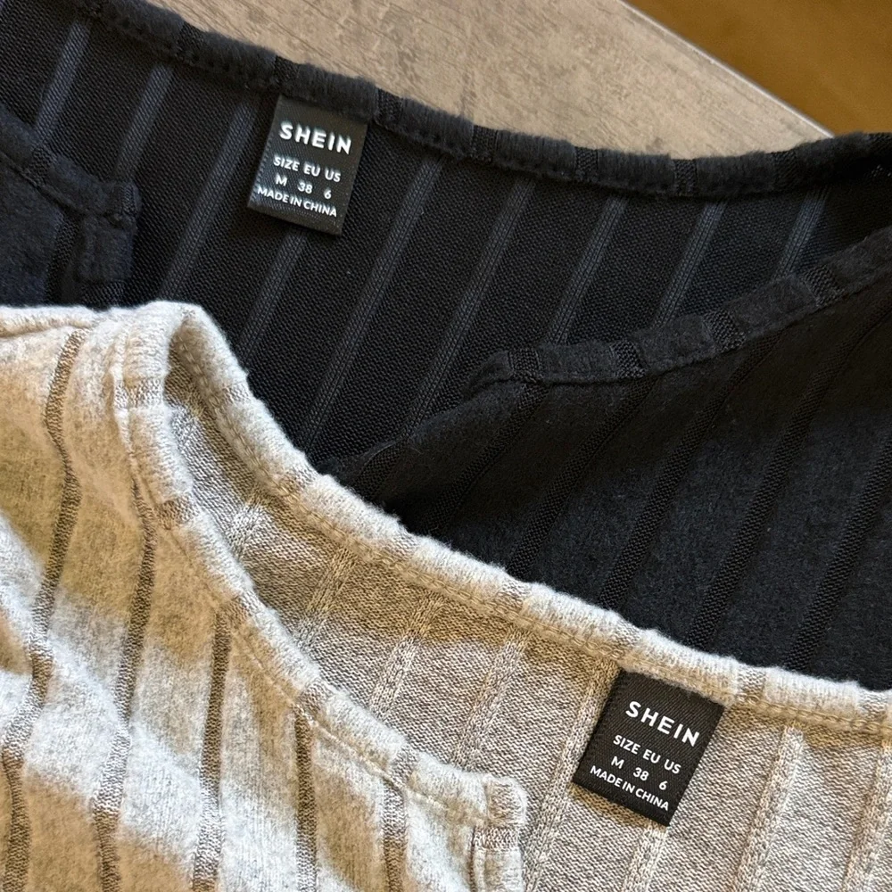 SHEIN Ribbed V-Neck Tops - Black, Cream, Green - Picture 4 of 5